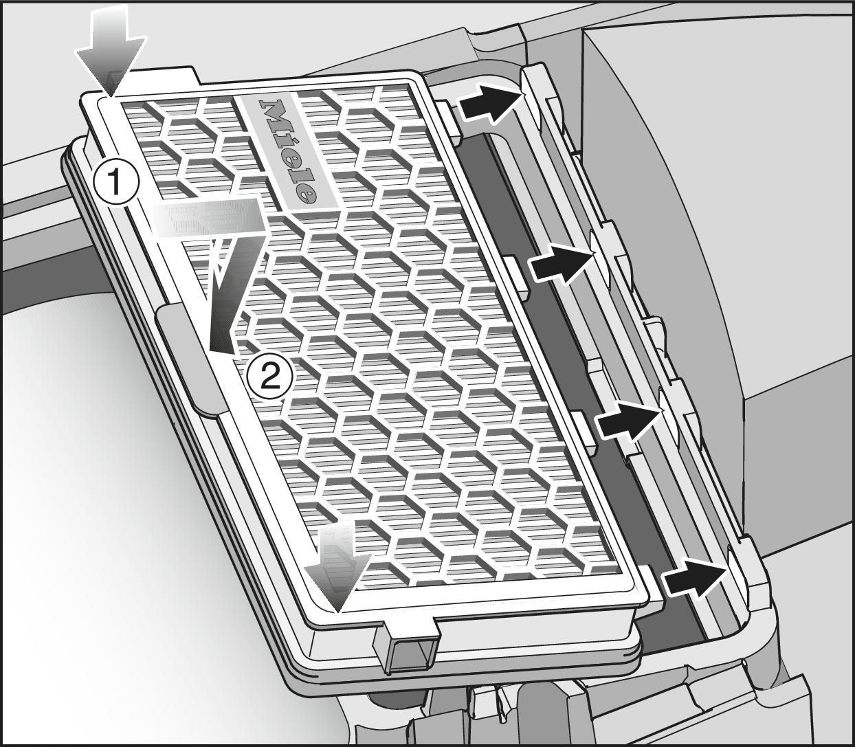 Inserting | Exhaust filter | Vacuum cleaner bag