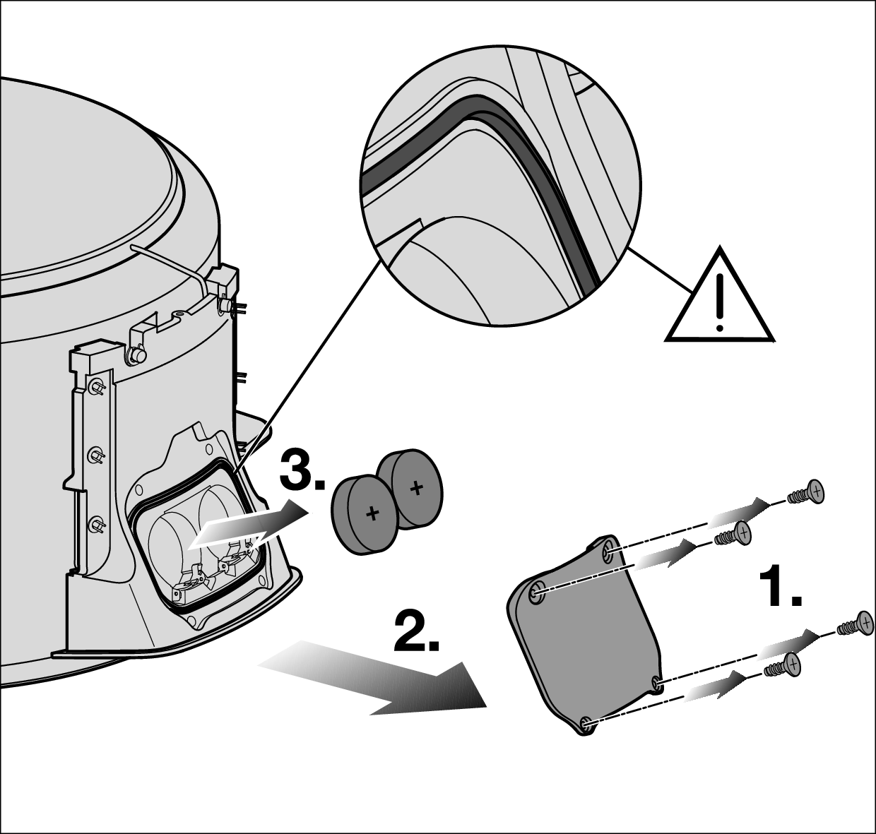 Abdeckung des Batteriefachs anschrauben und Batterien entnehmen | Batterien wechseln | Miele M Sense Topf