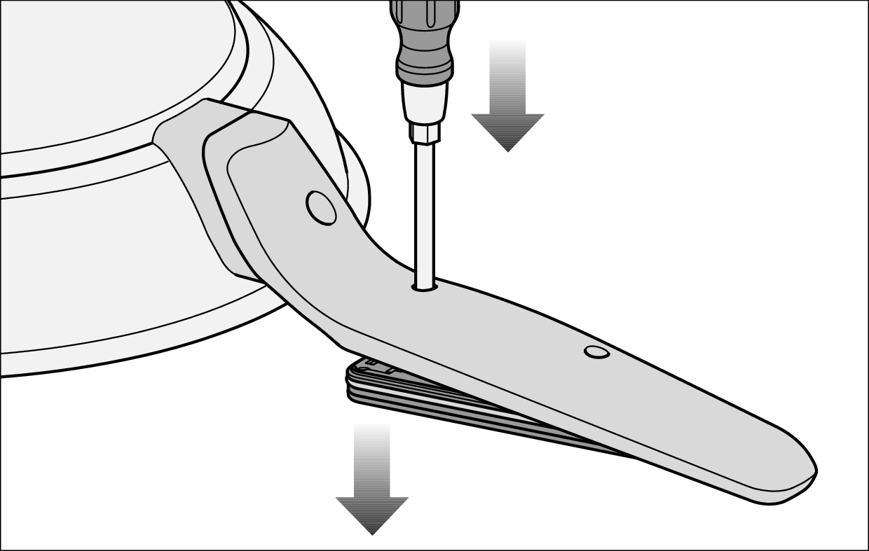 Spitze des Schraubendrehers in das leere Schraubloch stecken | Batterien wechseln | Miele M Sense Pfanne