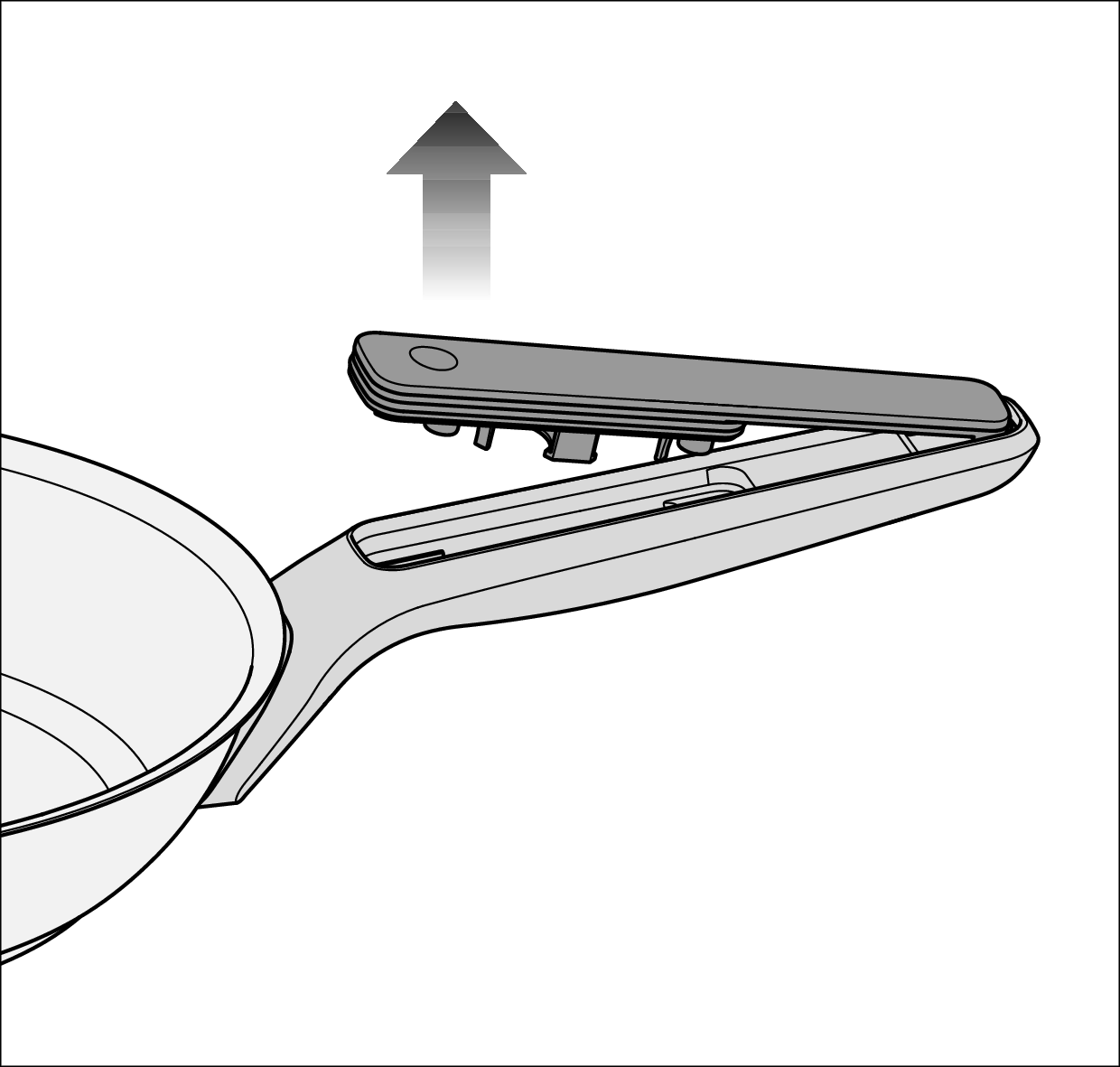Abdeckung zum Pfannenrand abziehen | Batterien wechseln | Miele M Sense Pfanne