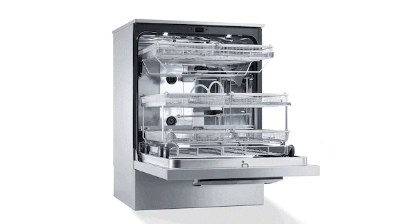 An ExpertLine washer-disinfector with components to reprocess instruments from different medical disciplines